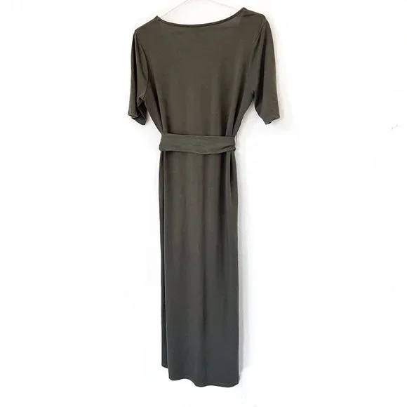 ASOS olive green belted maxi dress w/side slit 6 - Picture 6 of 9